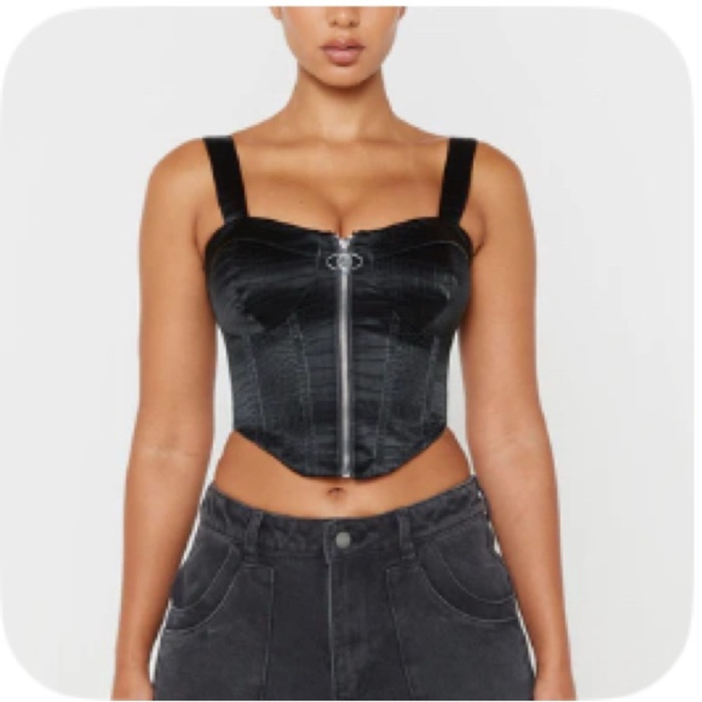Luxe To Kill Black Croc-Embossed Bustier Top